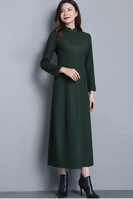 Women Vintage inspired Green Wool Dress C2531