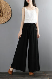 Vintage-inspired High Waist Cotton Linen Pants C2877