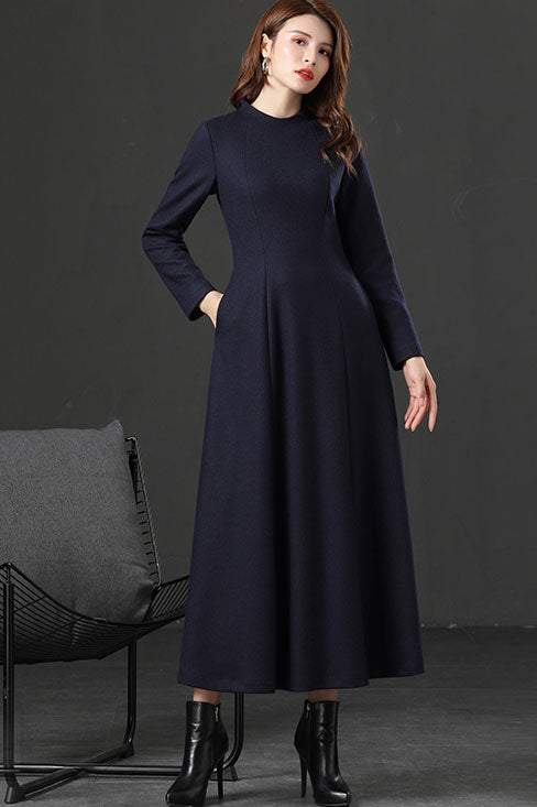 Vintage inspired dress, Long sleeve A Line Dress C2536