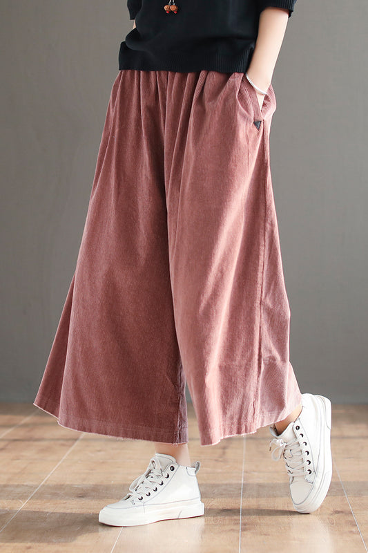 Casual Simple Wide Leg Corduroy Pants C2975