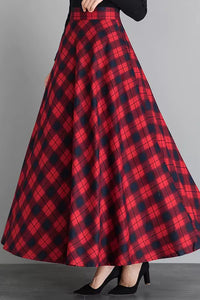 Autumn Red Plaid Wool Skirt C3105