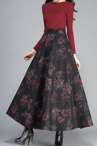 Vintage Inpsired Floral Wool Maxi Skirt C2473