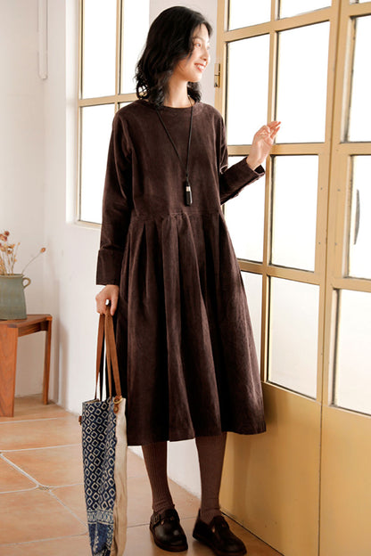 Brown Long Velvet Dress C2451