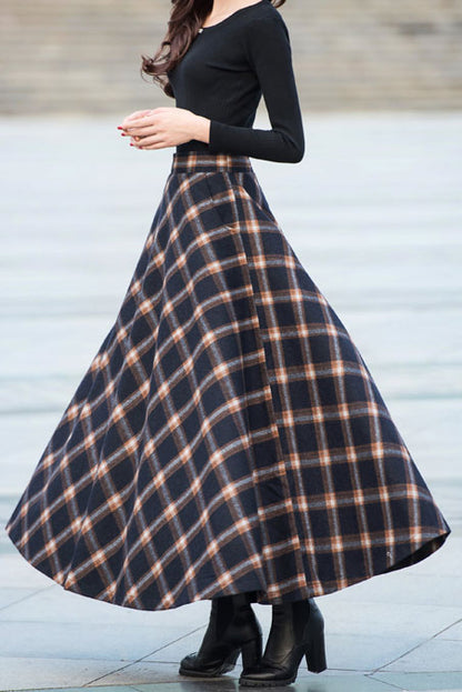 Vintage Inspired Long Maxi Wool Tartan Skirt C2477