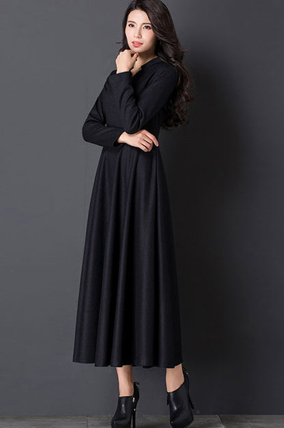 Vintage inspired Long maxi Swing wool dress C2537