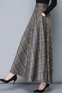 Winter Plaid Long Wool Skirt C3099