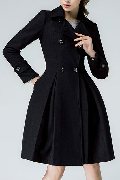 60s Inspired Fit and Flare Wool Coat Women C2581