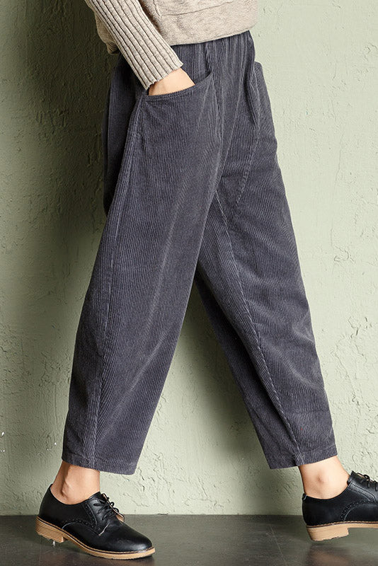 Gray High Waist Corduroy Pants C2955#