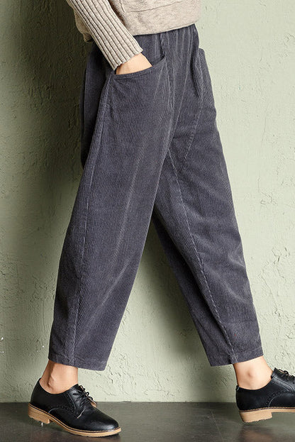 Gray High Waist Corduroy Pants C2955