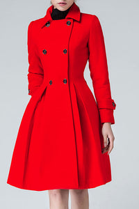 60s Inspired Fit and Flare Wool Coat Women C2581