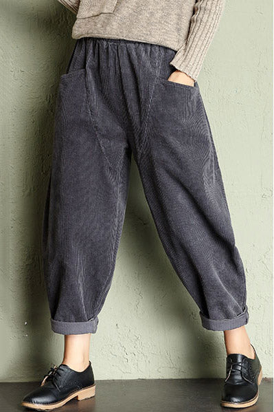 Gray High Waist Corduroy Pants C2955