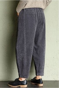 Gray High Waist Corduroy Pants C2955#