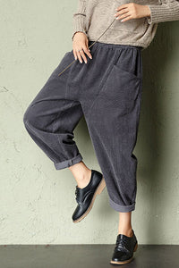 Gray High Waist Corduroy Pants C2955