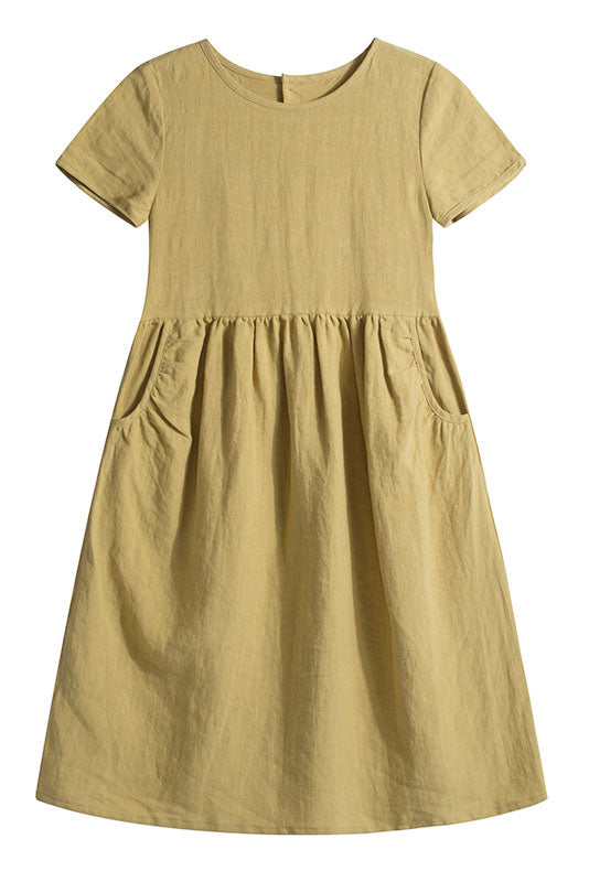 New Summer Women Linen Loose Dress C2898 - Ginger / M