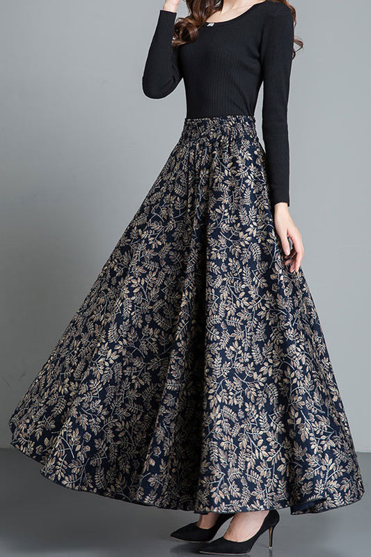 Plus Size Thicken Floral Print Swing Winter Skirt C2484