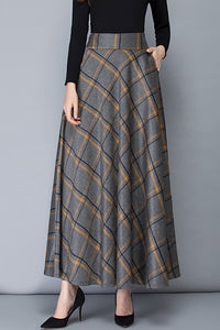Winter Plaid Long Wool Skirt C3099