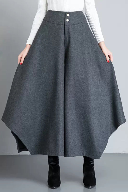 Asymmetrical Wide Leg Wool Pants C3052
