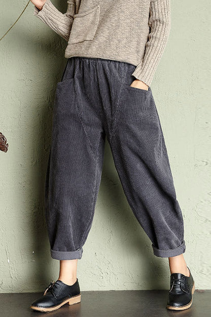 Gray High Waist Corduroy Pants C2955