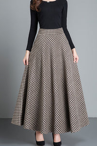 Full Length Warm Winter Wool Plaid Skirt Women C2486