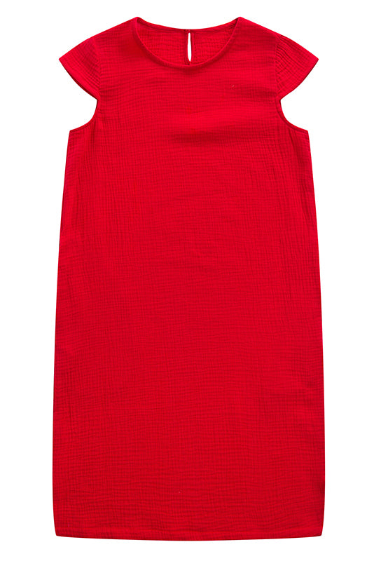 Red Summer Women Cotton Casual Dress C2901