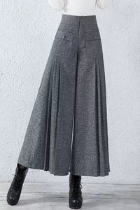 Wide Leg Pleated Wool Pants C3054