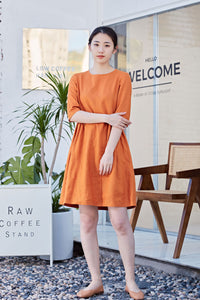 Summer Half Sleeve Plus Size Linen Dress C216901