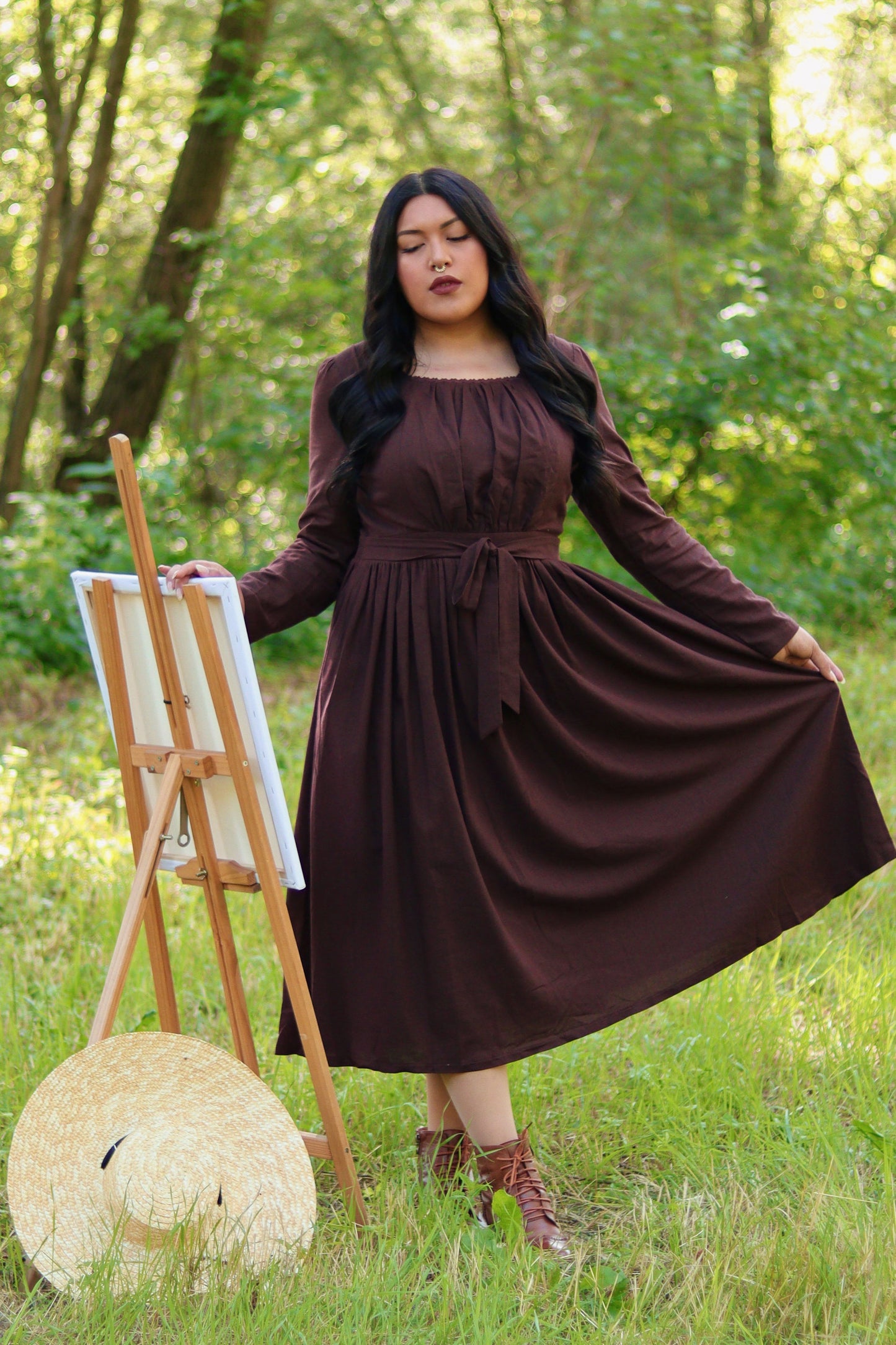 Long Sleeve Linen midi dress C2912