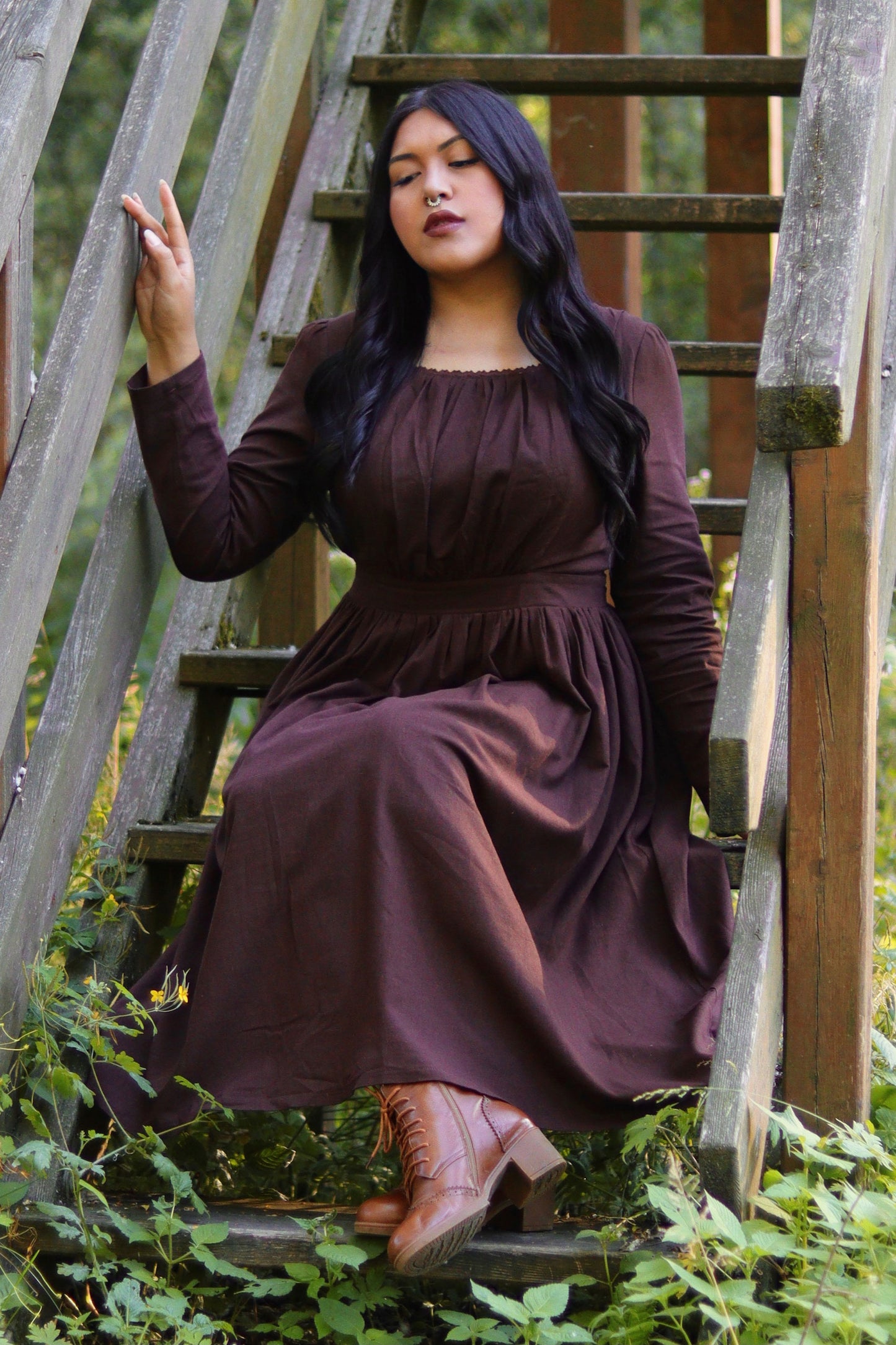 Long Sleeve Linen midi dress C2912