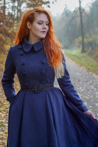 Double breasted Long wool coat in blue C1799