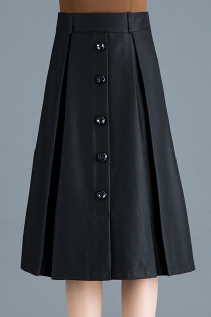 Retro Camel Button Front wool skirt, Wool Midi Skirt C252001