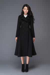 Double breasted maxi wool coat C1019#