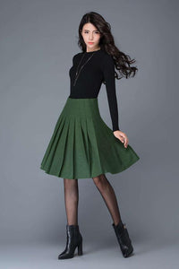 High waist pleated Wool Midi skirt in gray C1031