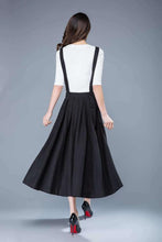 Load image into Gallery viewer, Black linen pinafore dress C1053#
