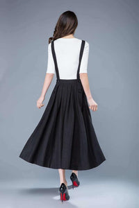 Black linen pinafore dress C1053#
