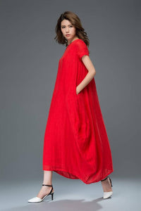 Short sleeve loose fitting linen dress C901