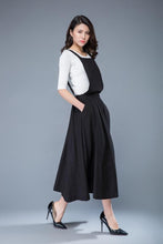 Load image into Gallery viewer, Black linen pinafore dress C1053#
