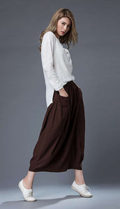 Brown Linen Skirt C861