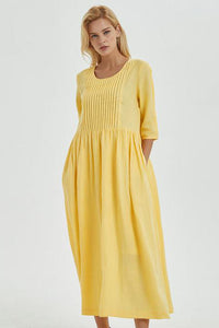 Yellow loose linen summer maxi dress C1271