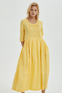 Yellow loose linen summer maxi dress C1271