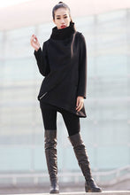 Load image into Gallery viewer, Winter asymmetrical  black wool coat C227
