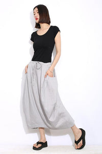 Casual Gray Linen Skirt C326