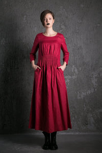 Red Linen Maxi Dress C500
