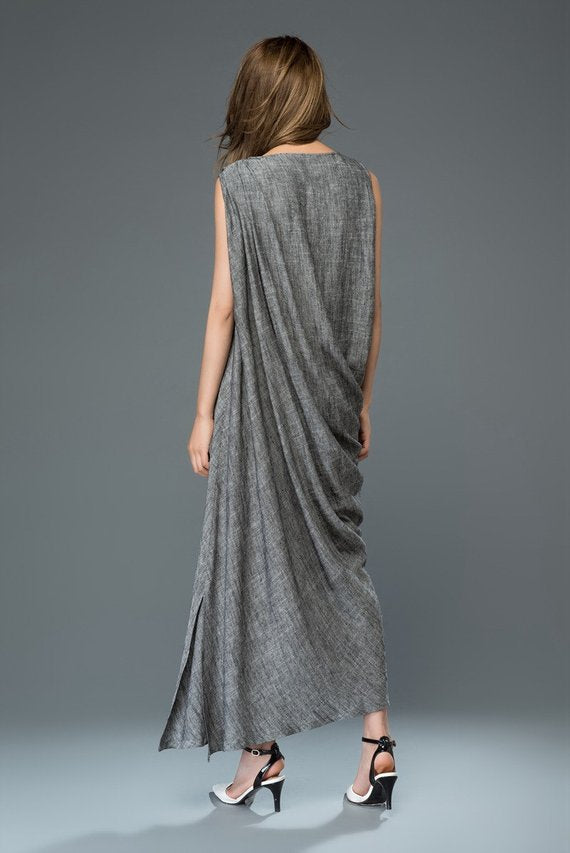 grey linen shift dress Thea Shift Dress in Steel Blue