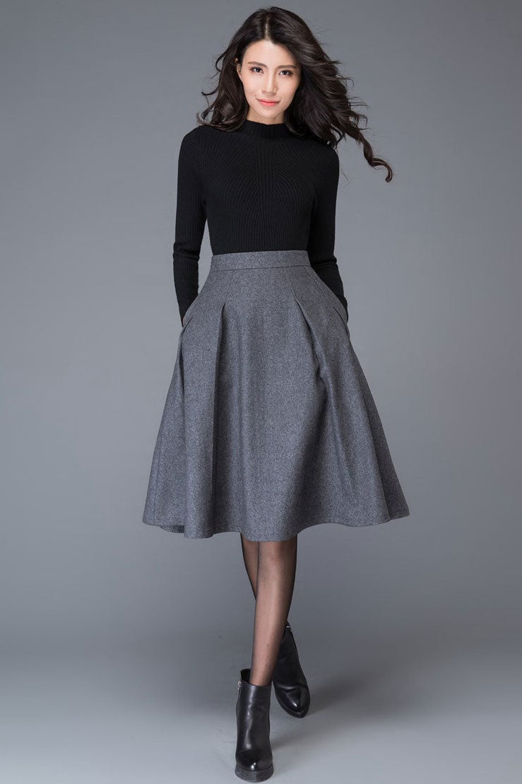 Vintage Women Grey Wool Skirt C1003