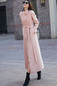 Pink Long wool Belted winter coat C1789