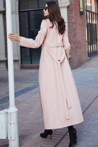 Pink Long wool Belted winter coat C1789
