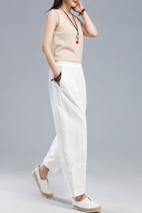 White Casual Leisure Linen Pants C1806