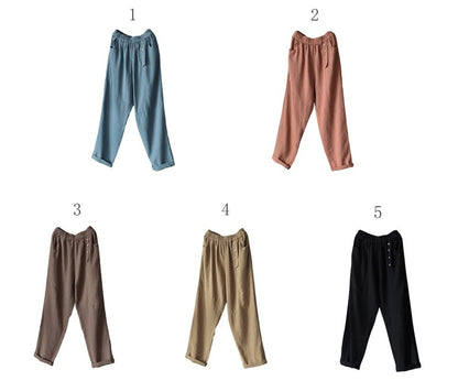 Casual Elastic Waist Cropped Linen Pants C1969