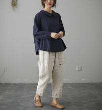 Load image into Gallery viewer, Blue Long Sleeves Linen Tops C200302
