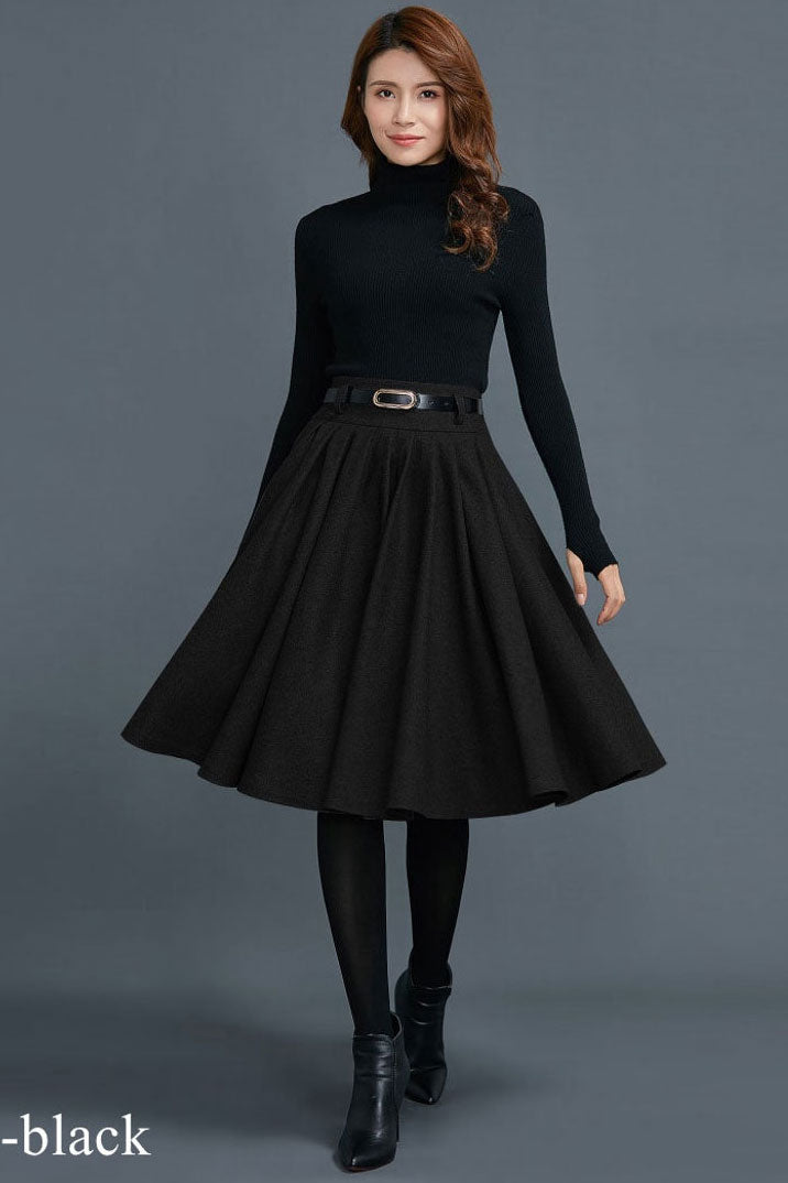Knee Length Circle Wool Skirt for Women C1660# – Ylistyle